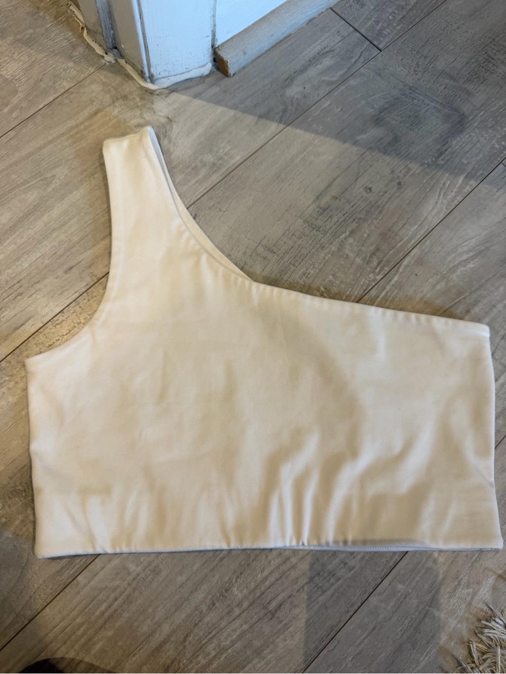 Girlfriend Collective one shoulder white top